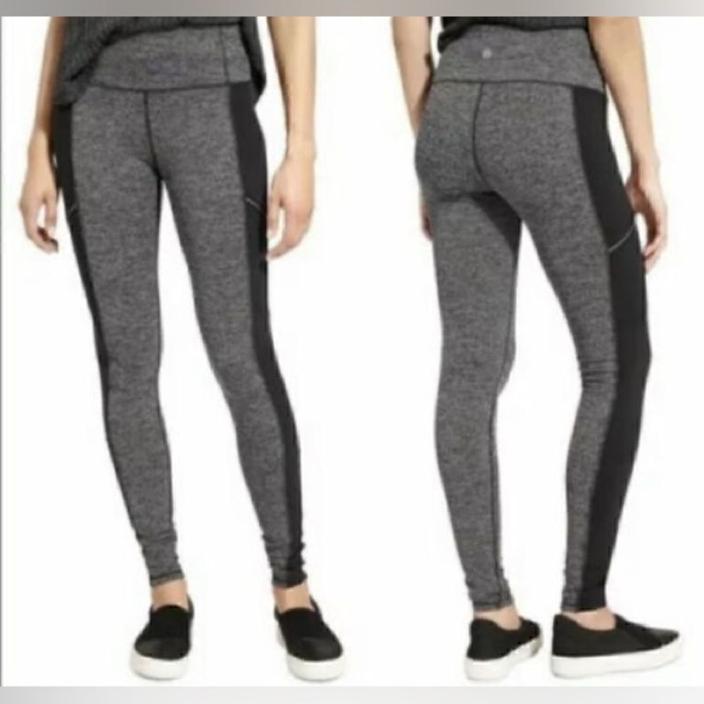 Athleta Drifter moto style leggings with herringbone pattern. S